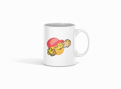 Puffing Weed Emoji Printed- emoji printed ceramic white coffee and tea mugs/ cups for emoji lover people
