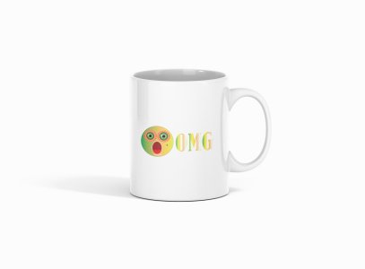 Shocked Emoji- emoji printed ceramic white coffee and tea mugs/ cups for emoji lover people