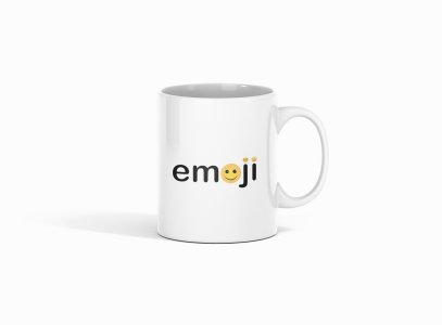 Ariel Text with Emoji Dots- emoji printed ceramic white coffee and tea mugs/ cups for emoji lover people