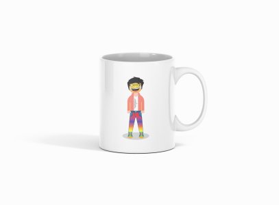 A Young Laughing Emoji- emoji printed ceramic white coffee and tea mugs/ cups for emoji lover people
