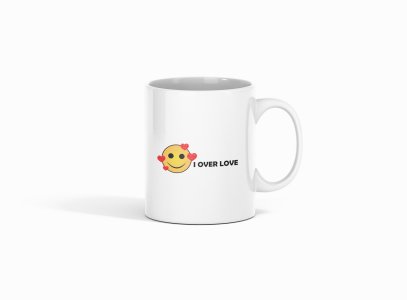 I Over Love & Emoji - emoji printed ceramic white coffee and tea mugs/ cups for emoji lover people
