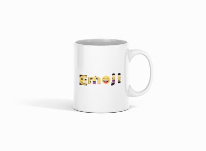 Emoji Pattern in Alphabets- emoji printed ceramic white coffee and tea mugs/ cups for emoji lover people