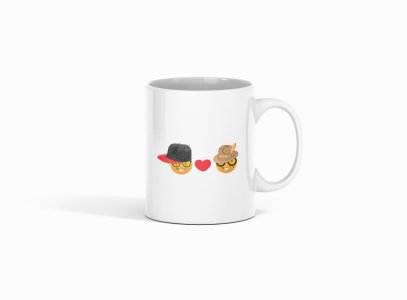 Rabbit-teeth Couple Emoji- emoji printed ceramic white coffee and tea mugs/ cups for emoji lover people