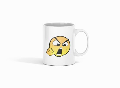 Open Mouth Angry Emoji- emoji printed ceramic white coffee and tea mugs/ cups for emoji lover people