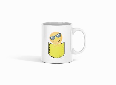 Chilling Emoji Inside the Pocket- emoji printed ceramic white coffee and tea mugs/ cups for emoji lover people