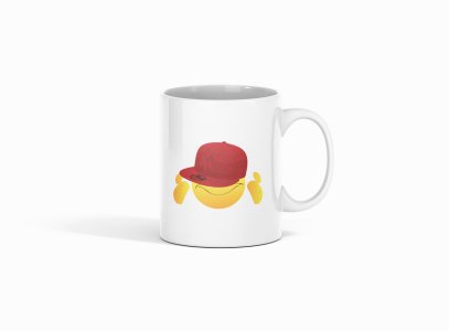Eyes Covered with Cap Emoji- emoji printed ceramic white coffee and tea mugs/ cups for emoji lover people