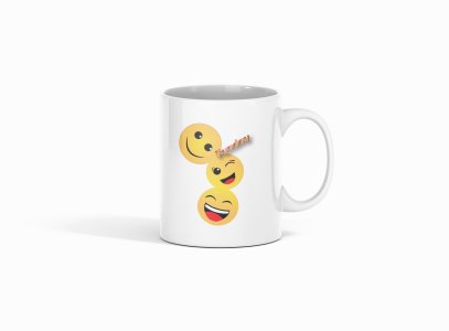 Triplets Emojis- emoji printed ceramic white coffee and tea mugs/ cups for emoji lover people