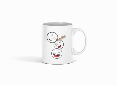 Triplets White Faced Emojis- emoji printed ceramic white coffee and tea mugs/ cups for emoji lover people