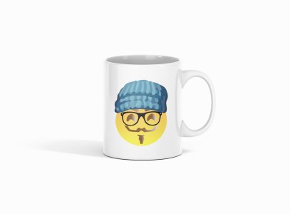 Moustaque Face Emoji- emoji printed ceramic white coffee and tea mugs/ cups for emoji lover people