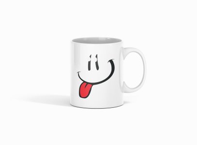 Tougue Twister Emoji- emoji printed ceramic white coffee and tea mugs/ cups for emoji lover people