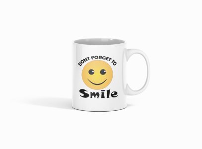 Don't Forget to Smile Emoji- emoji printed ceramic white coffee and tea mugs/ cups for emoji lover people