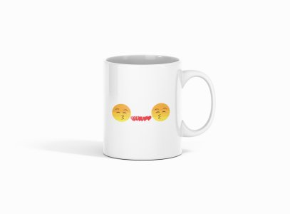 Couples Showing Flying Kiss- emoji printed ceramic white coffee and tea mugs/ cups for emoji lover people