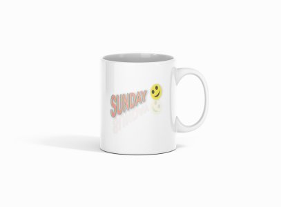 Sunday Funday Emoji- emoji printed ceramic white coffee and tea mugs/ cups for emoji lover people