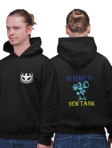 Be Ready To New Task printed artswear black hoodies for winter casual wear specially for Men