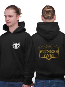 Fitness Gym, (BG Golden)printed artswear black hoodies for winter casual wear specially for Men
