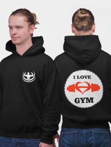 I Love Gym, (BG Black and Orange)  printed artswear black hoodies for winter casual wear specially for Men