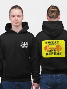 Sweat, Smile And Repeat, (BG Yellow)printed artswear black hoodies for winter casual wear specially for Men