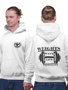 Weights Want Life Themselves printed artswear white hoodies for winter casual wear specially for Men