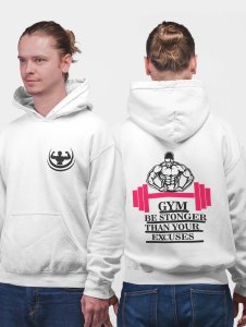 Be Stronger Than Your Excuses printed artswear white hoodies for winter casual wear specially for Men
