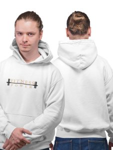 Fitness Power Yellow Text  printed artswear white hoodies for winter casual wear specially for Men