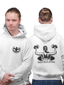 Bodybuilding, A Girl Lifts Dumble printed artswear white hoodies for winter casual wear specially for Men