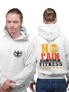 No Pain, No Gain, Fitness Text printed artswear white hoodies for winter casual wear specially for Men