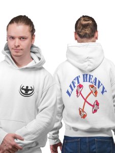 Lift Heavy Text printed artswear white hoodies for winter casual wear specially for Men