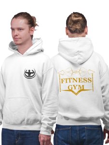 Fitness Gym, (BG Golden) printed activewear white hoodies for winter casual wear specially for Men