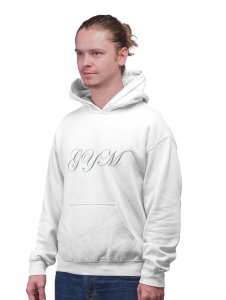 Gym (Cursive Handwriting) printed activewear white hoodies for winter casual wear specially for Men
