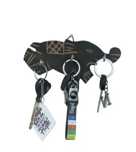 Baby elephant wooden hanging keystand / key rack for walls of your home and offices (black)