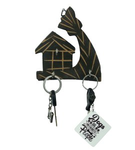 House and tree, wooden hanging keystand / key rack for walls of your home and offices (black)
