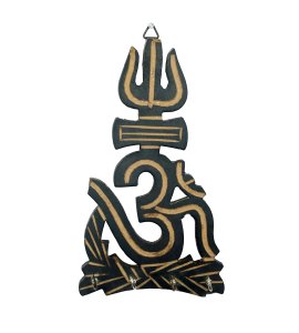 Om and Trishul wooden hanging keystand / key rack for walls of your home and offices (black)