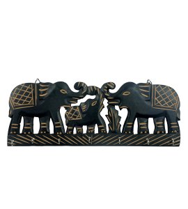 Elephant wooden hanging keystand / key rack for walls of your home and offices (black)