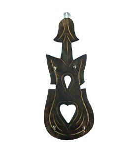 Guitar, Heart in center wooden hanging keystand / key rack for walls of your home and offices (black)