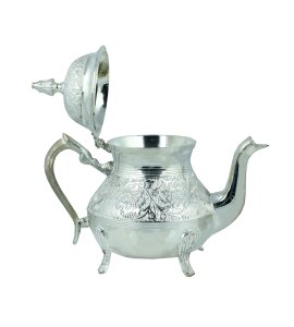 Shining silver brass metal vintage teapot for dining table, center table and kitchen
