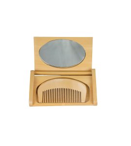 Pocket wooden miniature mirror vintage product with a wooden comb for ladies