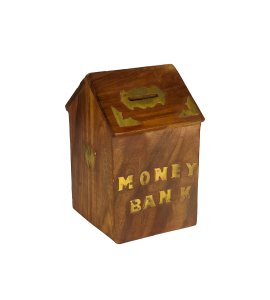 Vintage handcrafted golden liner hut shaped money bank or gullak/ coin box with a coin slot for kids