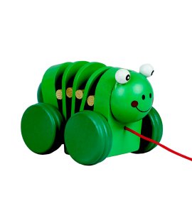 Wooden moving caterpiller with a pulling rope toy game for toddlers and childrens (green)