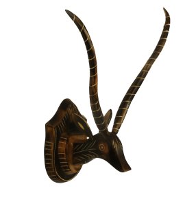 Wooden Bankura deer head with straight horns to decorate walls for home decor