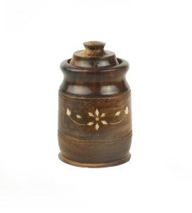 Wooden carving inlay pickle jar with cap/ pickle container /salt keeper with a lid for kitchen