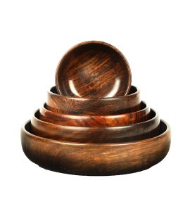 Rosewood classic wooden round handwrought bowl/ wati with great artistry for kitchen (Set of 5)
