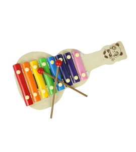 Toddlers wooden guitar shaped xylophone musical instrument / musical toy with two sticks made for toddlers and childrens