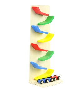 Toddlers wooden race track car ramp toy game/ Slippery racing cars racetrack zip-zap game (multicolour) for childrens