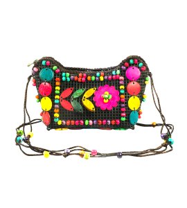 Tiny flower beads sling bag/ purse with long strap with a zipper pouch for women