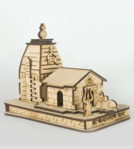 Wooden handcrafted bholenath's kedarnath miniature temple showpiece for home decor, car's dashboard, pooja ghar