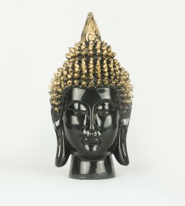 Buddha head polyster resin black shining showpiece with golden top for home and office decor