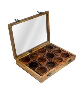 Wooden handcrafted spice box/ spice container with a closure transparent lid for kitchen and dining table (12 chambers)