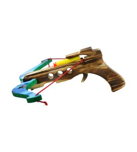 Wooden sky blue colour crossbow archery toy game set with 3 yellow rubbers padded at arrows specially for childrens