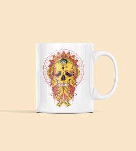 Skull mani (BG Yellow) - animation themed printed ceramic white coffee and tea mugs/ cups for animation lovers
