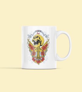 Floral skeleton (yellow) - animation themed printed ceramic white coffee and tea mugs/ cups for animation lovers